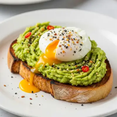 First Watch Avocado Toast – thick-cut whole grain bread topped with fresh smashed avocado, EVOO, lemon, and sea salt, served with two cage-free eggs for a balanced, healthy breakfast