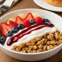 Granola Bowl from the First Watch Breakfast Menu with Prices, featuring crunchy granola, fresh berries, bananas, and Greek yogurt.