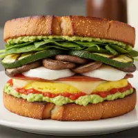 Market Veggie Sandwich from the First Watch Breakfast Menu with Prices, made with avocado, spinach, mushrooms, and mozzarella on grilled artisan bread.
