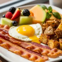 Bacon and Egg from the First Watch Breakfast Menu with Prices, featuring crispy bacon strips and cage-free scrambled eggs.