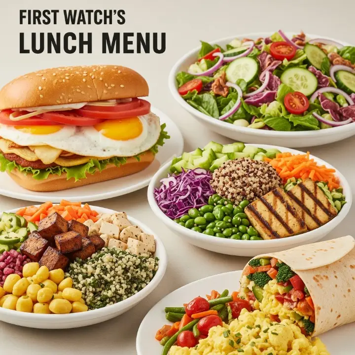 First Watch Lunch Menu 2025 featuring fresh salads, protein-packed power bowls, and hearty sandwiches — complete