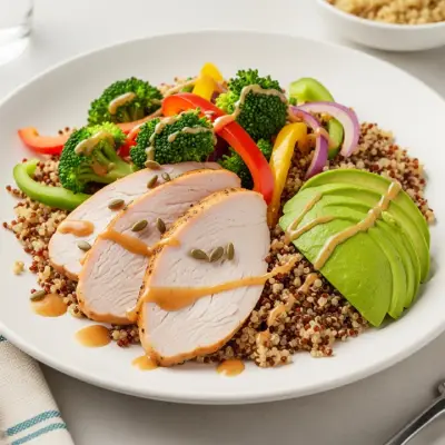 First Watch Healthy Turkey – egg white omelet with turkey, house-roasted onions, tomatoes, spinach, and Feta, served with fresh fruit and whole grain toast for a high-protein, low-fat breakfast.