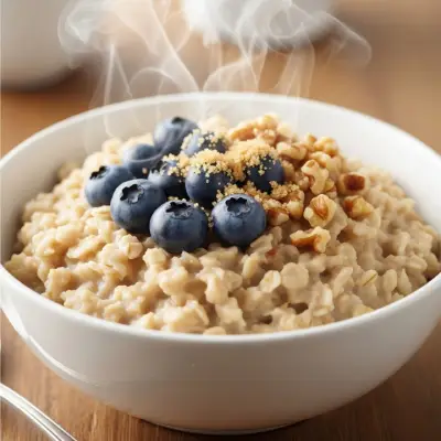 First Watch Steel-Cut Oatmeal – a warm bowl of slow-cooked oats topped with fresh berries, banana slices, and housemade granola, served with a side of milk and brown sugar