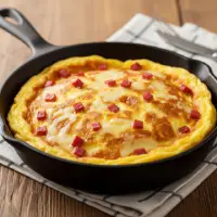 Ham & Gruyere omelet from the First Watch Breakfast Menu with Prices, made with smoked ham, melted Gruyere cheese, and fresh herbs, served with toast and seasoned potatoes.