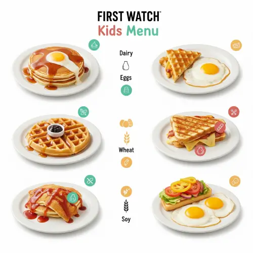 Kids Menu showing kid-friendly food that may contain eggs or wheat."