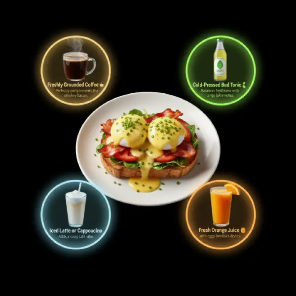 BLT Benedict served with crispy crinkle fries on a fresh plate