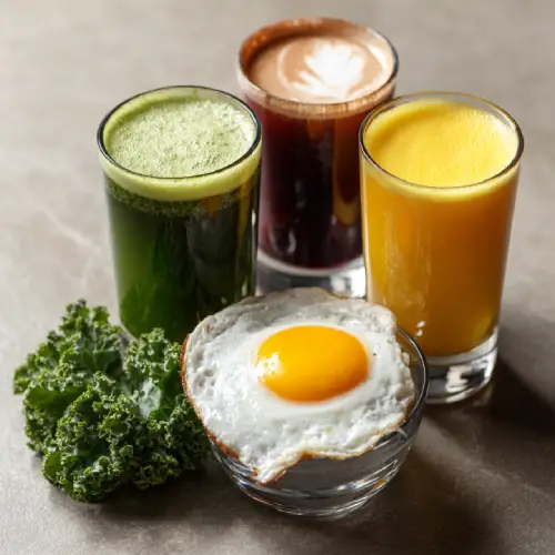 Egg-Sclusives with Morning Meditation Juice, Kale Tonic, and Sunrise Coffee