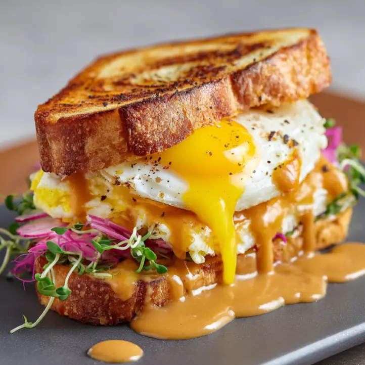 Elevated Egg Sandwich from First Watch with fresh eggs, melted cheese, and savory toppings on a toasted bun