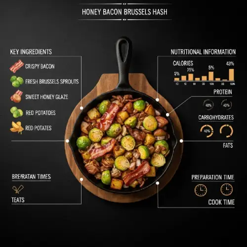 Fresh ingredients for Honey Bacon Brussels Hash – Brussels sprouts, crispy bacon, diced potatoes, honey glaze, olive oil, salt, and pepper